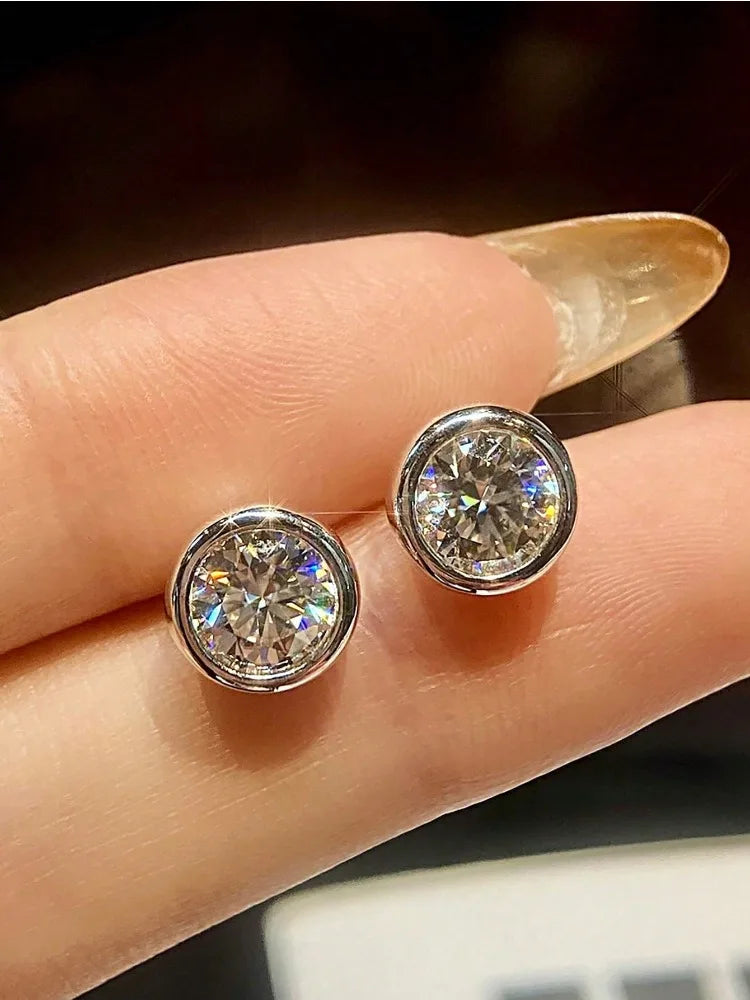Real 0.5-1ct Moissanite Diamond Luxury Round Stud Earrings for Women 925 Sterling Silver Wedding Earring Fine Jewelry Gifts