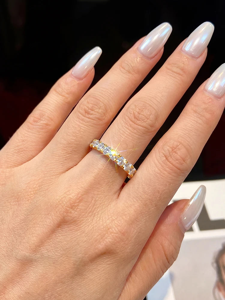925 Sterling SilverFull 0.1CT Round Moissanite Diamond Ring For Women Engagement Wedding High Quality Luxury Fine Jewelry