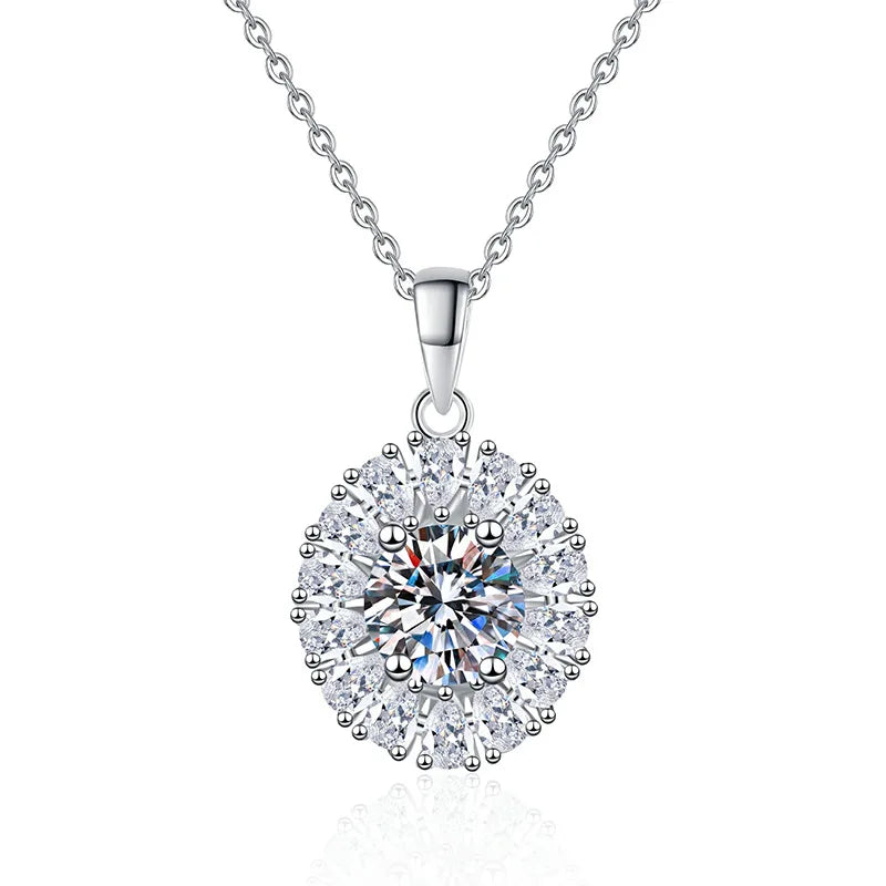 LioraGem Platinum PT950 Surrounding Diamond-Set Egg-Shaped Pendant Choker, Fashionable 1 Carat D-Color Moissanite Necklace