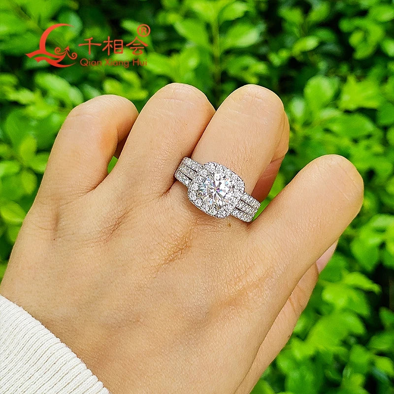 2ct 8mm cushion  Moissanite Ring three rows half Band 925 Silver hip hop Men women Diamonds Male Jewelry