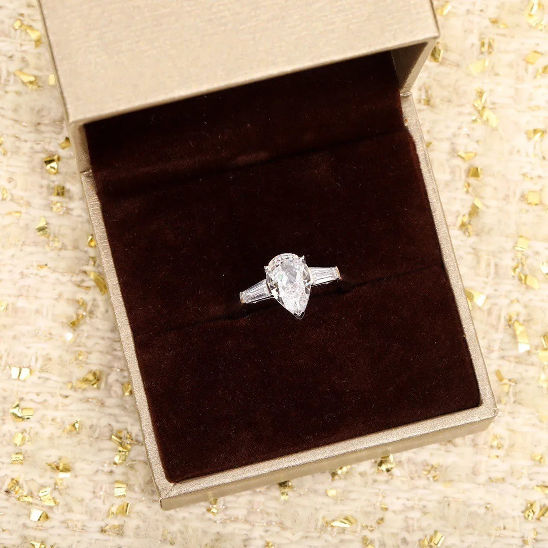 Ts 925 Sterling Silver Moissanite Ring For Women Men 2ct Pear Cut D Color Moissanite Lab Grown Diamond Jewelry Gift Brand Ring