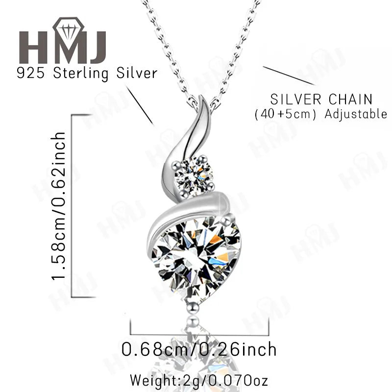 1CT Heart Moissanite Pendant Necklaces 925 Sterling Silver Plated 18k Gold Women's Versatile Niche Design Collarbone Chain Gift
