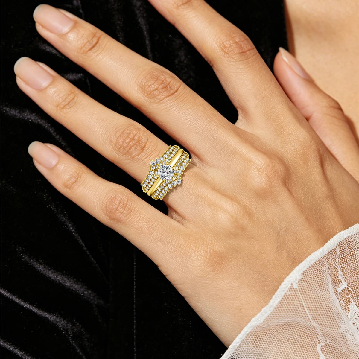 1/20 14k GF Moissanite Ring Set Real 14K Gold Filled 2pcs Stackable Luxury Engagement Ring Silver Base Durable Jewelry for Women