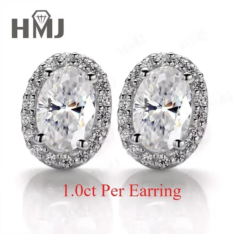 100% 925 Sterling Silver Plated 18K White Gold Moissanite Oval Cut Earring Necklace Jewelry Set  For Women Fine Anniversary Gift