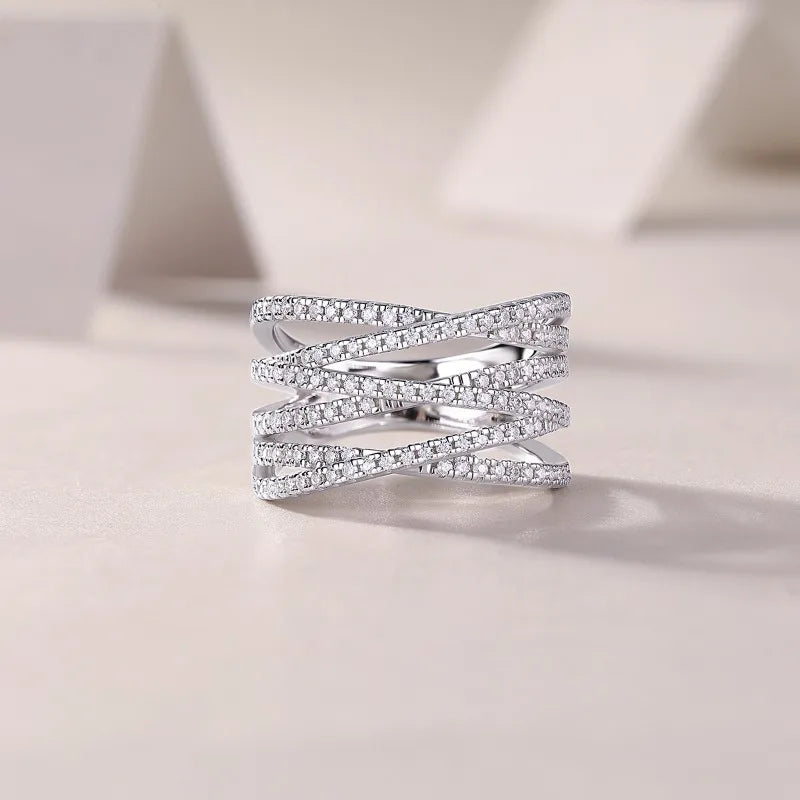 925 Silver Real Moissanite Multi Band Eternity Ring for Women Fine Jewelry White Gold Plated Diamond Statement Ring Pass Tester