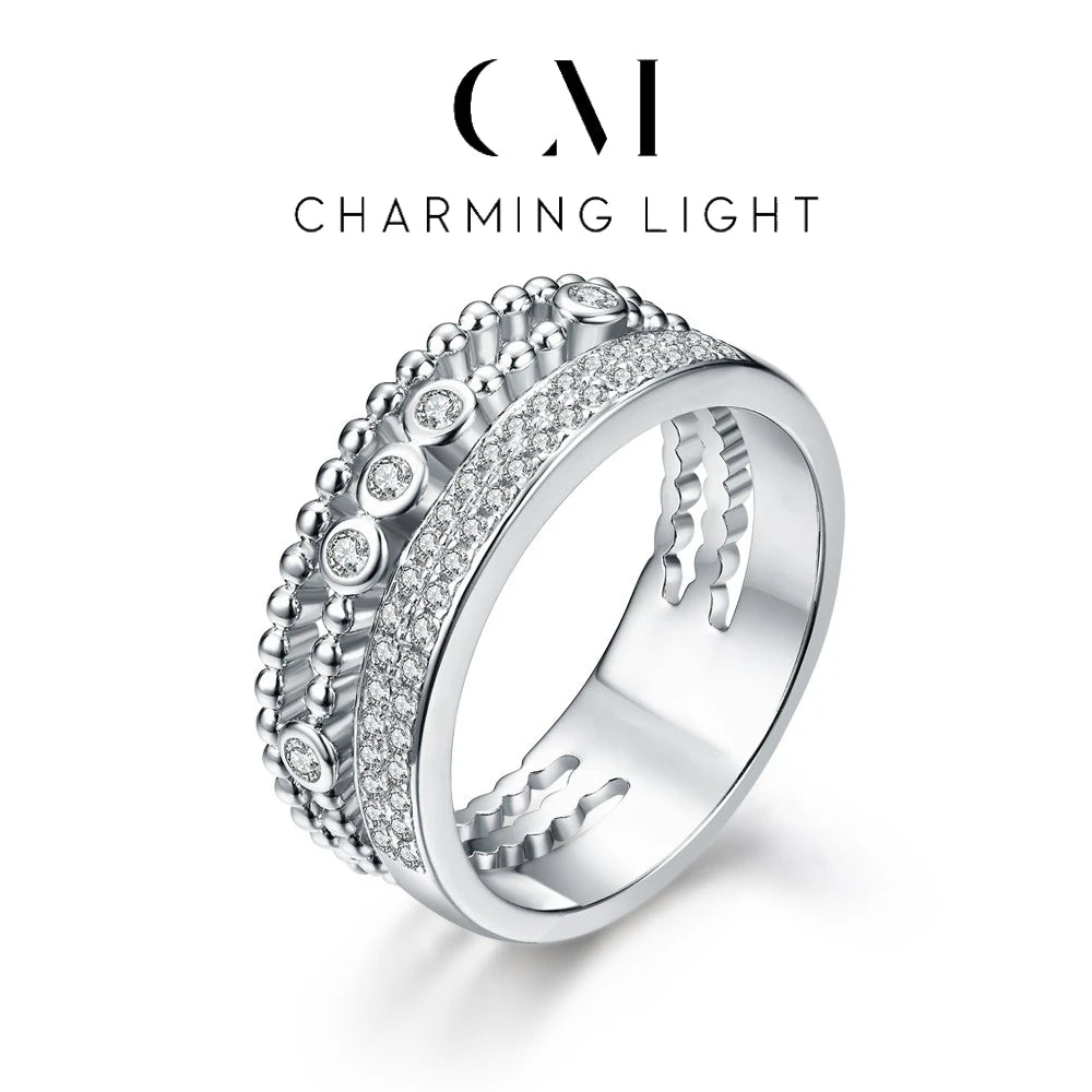 CHARMING Stack Shape Moissanite Ring Lab Diamond for Women Solid White Gold 100%925 Sterling SIlver With Certificed Jewelry Gift