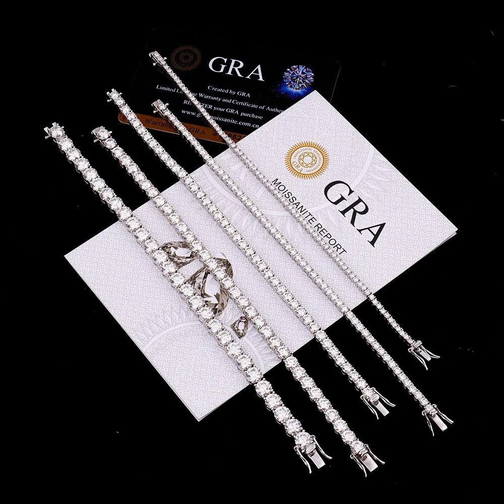 100% Real Moissanite Tennis Bracelet 925 Sterling Silver Plated 18K Gold with GRA Bracelet for Women Man Sparkling Party Jewelry