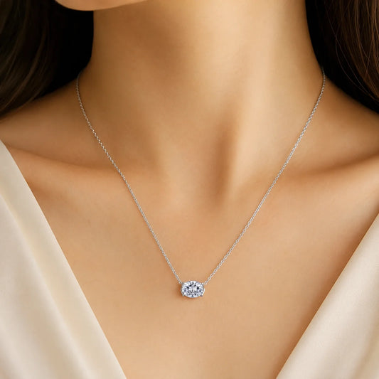 S925 Sterling Silver Oval Moissanite Necklace for Women 1CT 2CT 3CT Double Side Pendant Clavicle Chain Gift GRA Certified