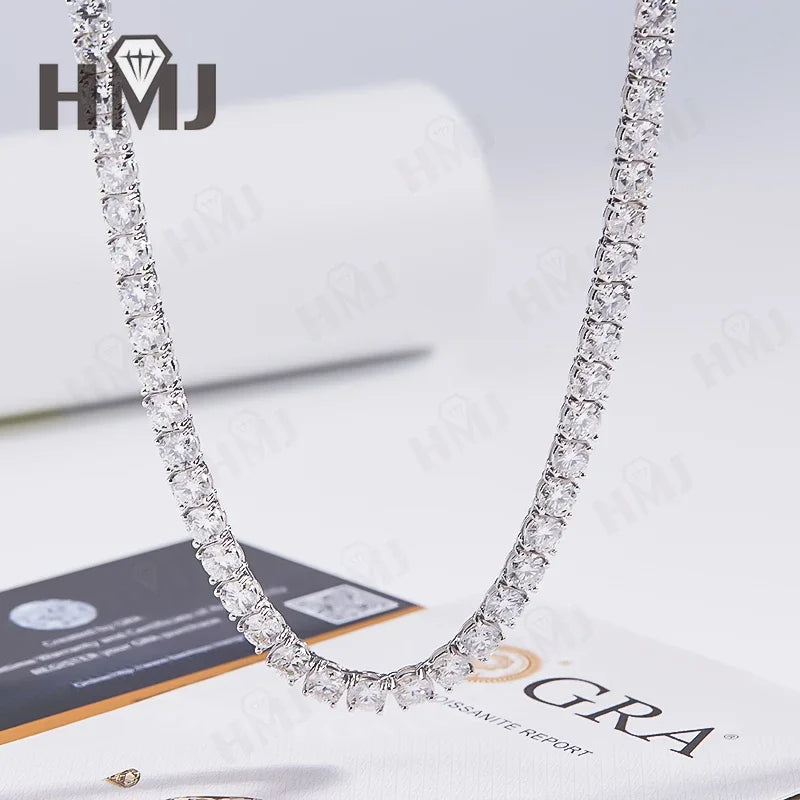 Moissanite Tennis Necklace 925 Sterling Silver D Color VVS1 Round Cut 2mm-6.5mm 16-24inch Hip Hop Jewelry for Men or Women