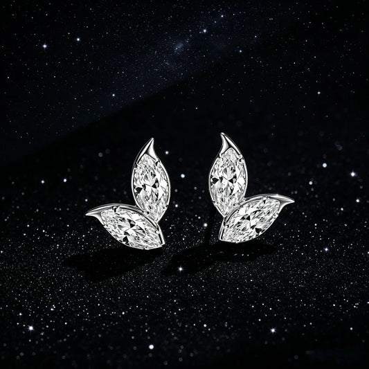 1.5CT D-Color Leaf-Shaped Moissanite Stud Earrings, Platinum Plated S925 Sterling Silver, Exquisite Fine Jewelry for Women