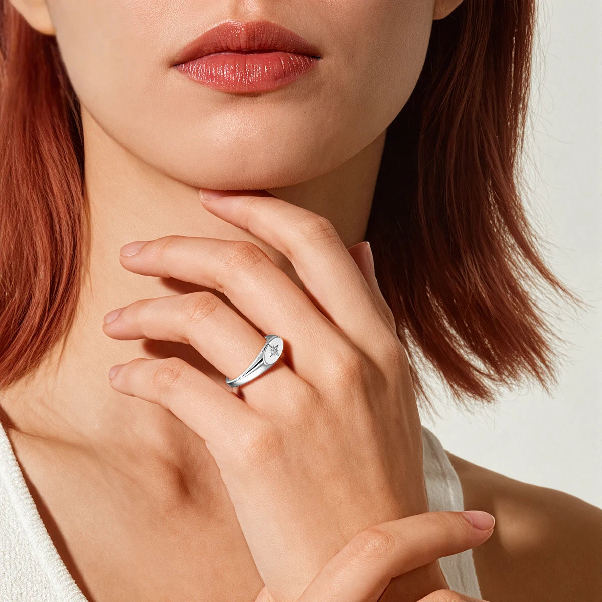 925 Sterling Silver Signet Ring Brilliant Moissanite Eight Pointed North Star Finger Ring Minimalist Promise Statement Jewelry