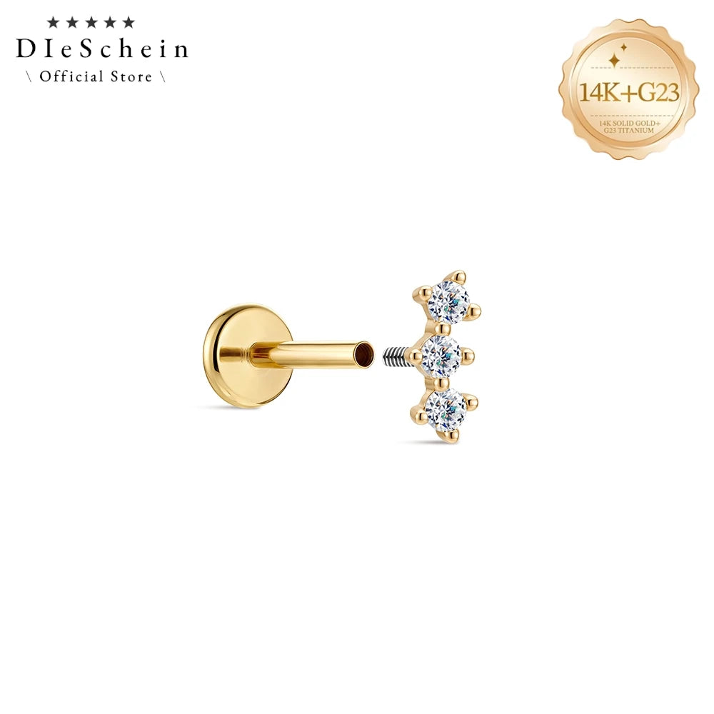 DIeSchein Genuine 14k Solid Gold Flat Back Moissanite Stud Earrings Minimalist Tragus Piercing Cartilage 14k Earring for Women