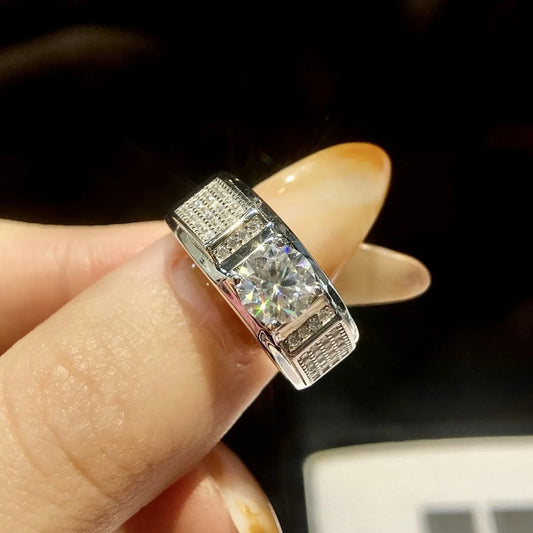JoyceJelly Gorgeous 925 Sterling Silver Moissanite Ring For Men Boss Male Rings Wedding Engagement Party Luxury Jewelry Size7-11