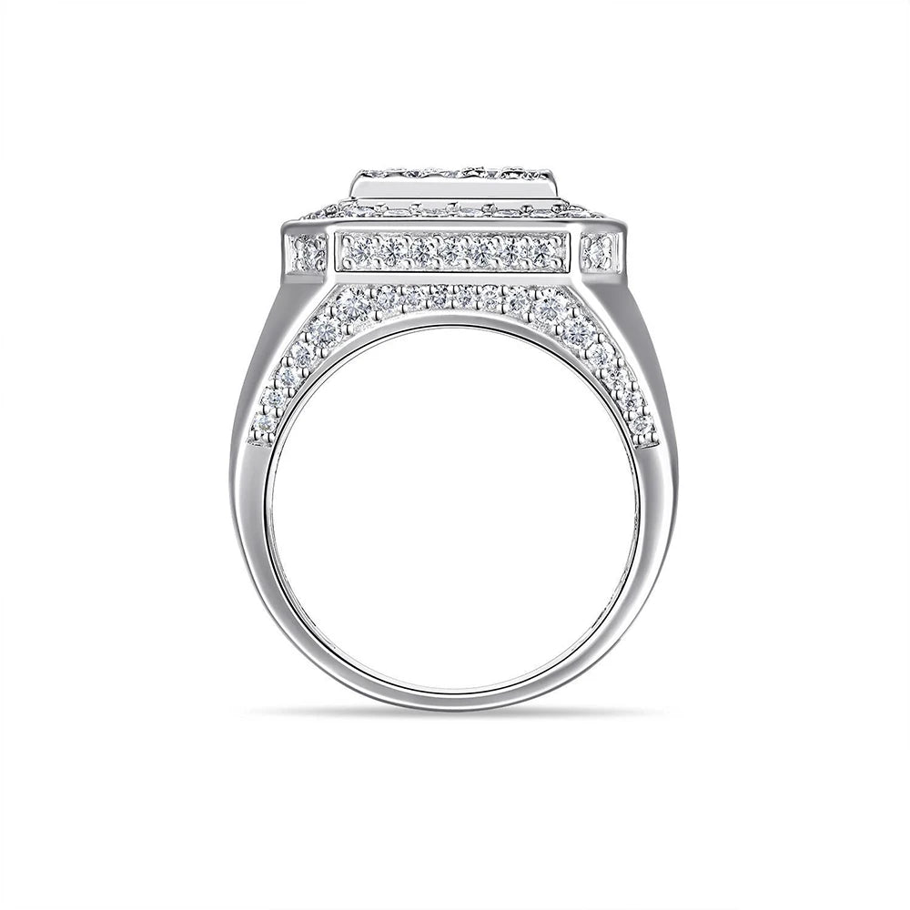 S925 Sterling Silver VVS Moissanite Men's Ring Hipster Style with Square and Round Brilliant Cuts Hip Hop Jewelry