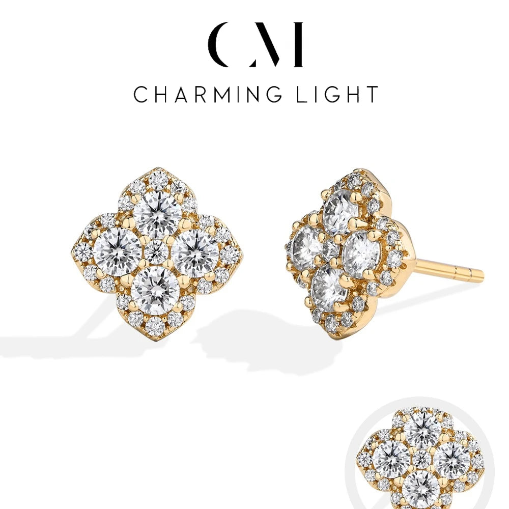 CHARMING Full Moissanite Diamond Earring D Color 925 Sterling Silver For Women 18k Gold Plated Engagement Fine Jewelry Gift