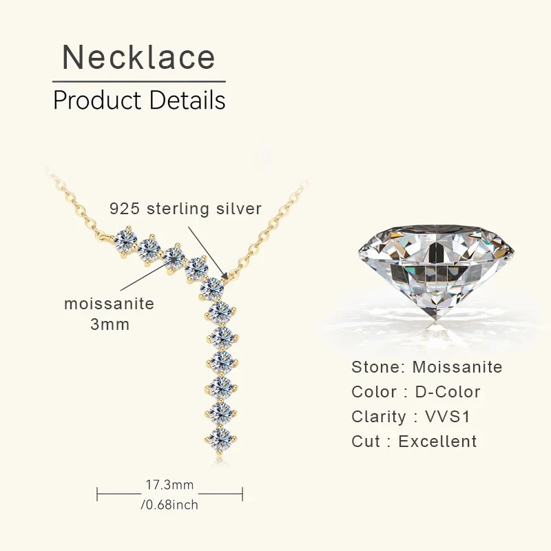 1.7cttw D Color Moissanite Earrings Necklace 925 Sterling Silver Y-Shaped Pendant Necklaces Jewelry Set For Women Charming Gift