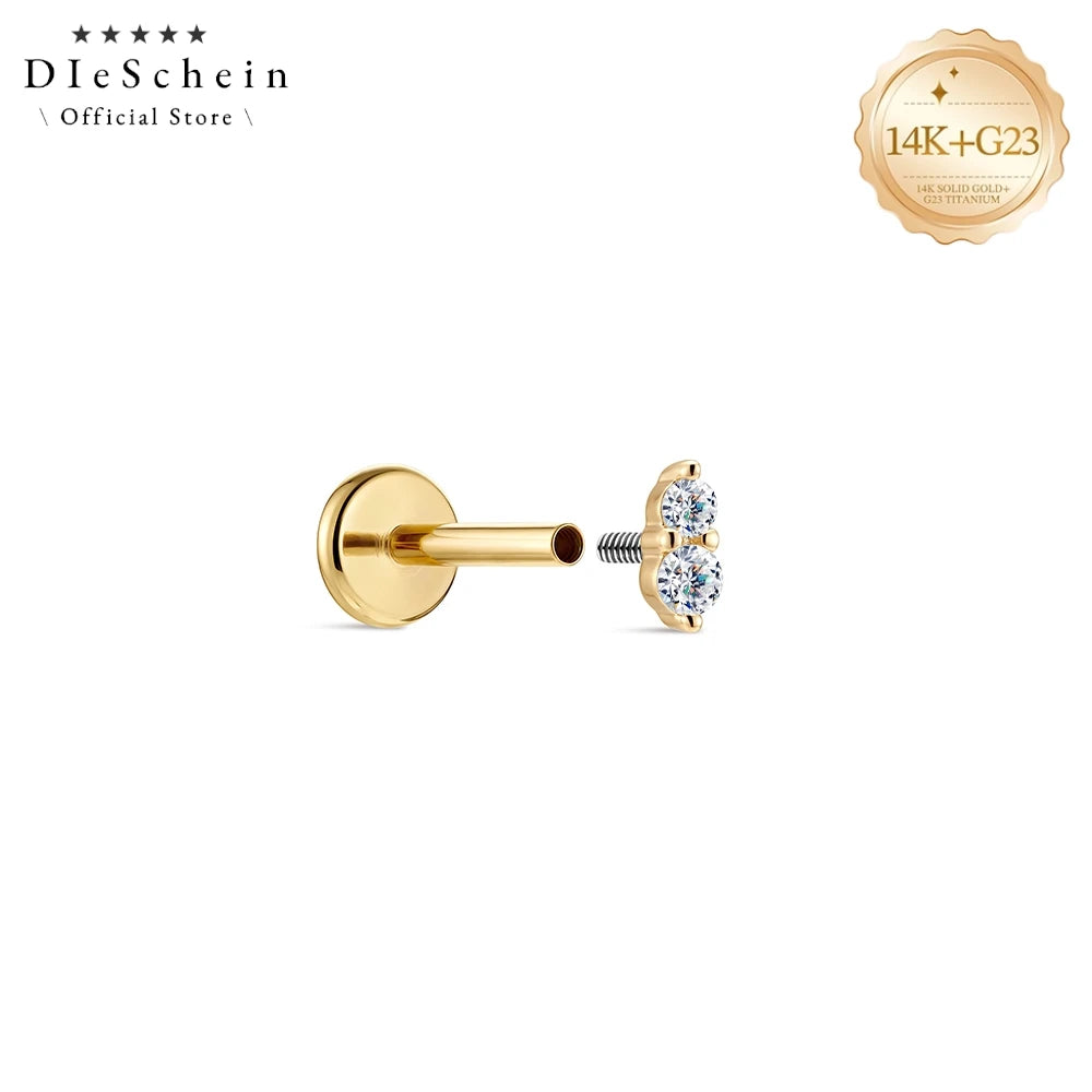 DIeSchein Genuine 14k Solid Gold Flat Back Moissanite Stud Earrings Minimalist Tragus Piercing Cartilage 14k Earring for Women