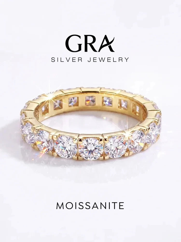 925 Sterling SilverFull 0.1CT Round Moissanite Diamond Ring For Women Engagement Wedding High Quality Luxury Fine Jewelry