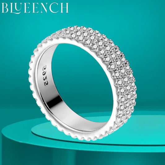 BLUEENCH Full Moissanite Ring 925 Sterling Sliver Plated 18k Eternity Band Hip Hop Rings for Woman Man Party Sparkling Jewely