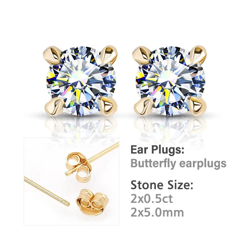 GIGAJEWE 925 Sterling Silver 4-Prong Stud Earrings D Color & Nova Color Moissanite Earrings for Women Fine Jewelry Gift