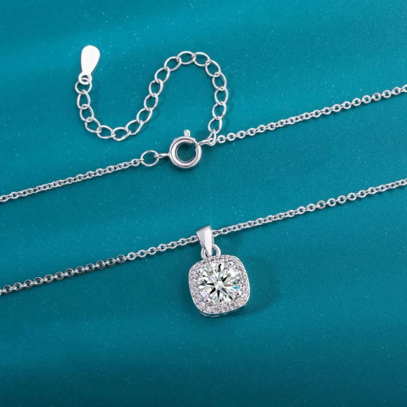 BR 6.5mm 925 Sterling Silver Square Diamond-Set Pendant Necklace with D VVS1 Grade High-Quality Moissanite Jewelry