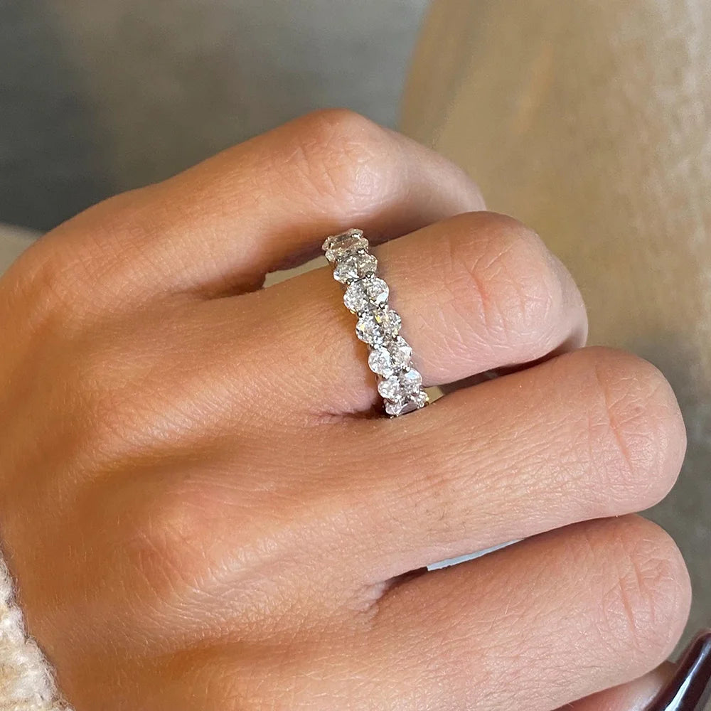 3*5mm Oval Moissanite Rings Full Eternity for Women 925 Sterling Silver Lab Diamond Wedding Band with Certificate Jewelry Gift