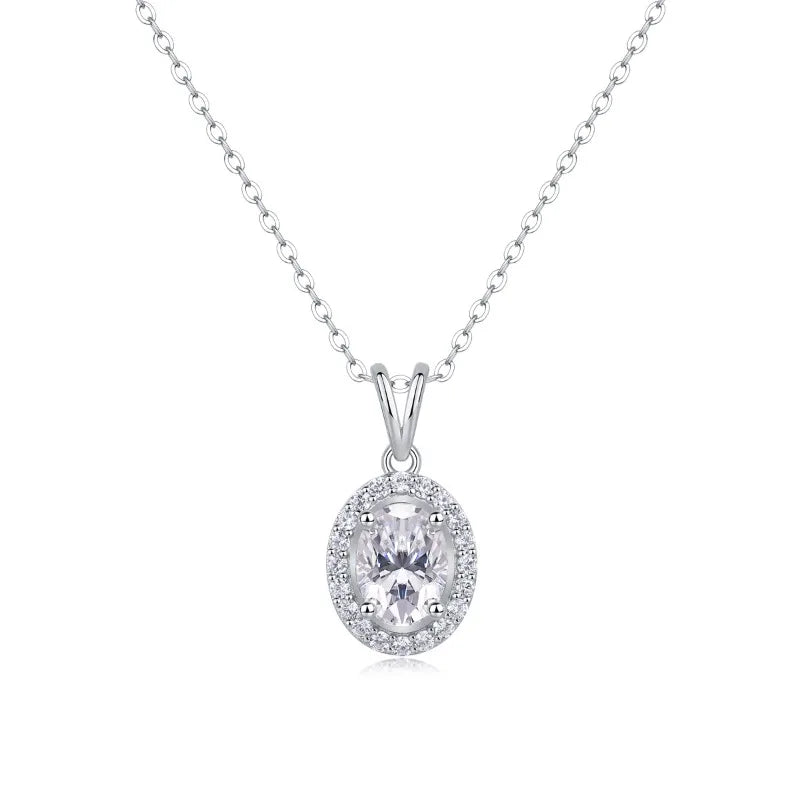 1.5ct Oval D Color Moissanite Clavicle Necklace for Women 925 Sterling Silver Hypoallergenic Pendant Chain Fashion Layering Gift