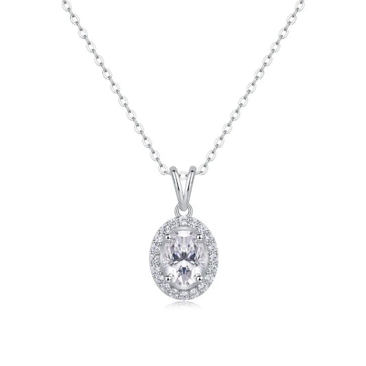 1.5ct Oval D Color Moissanite Clavicle Necklace for Women 925 Sterling Silver Hypoallergenic Pendant Chain Fashion Layering Gift