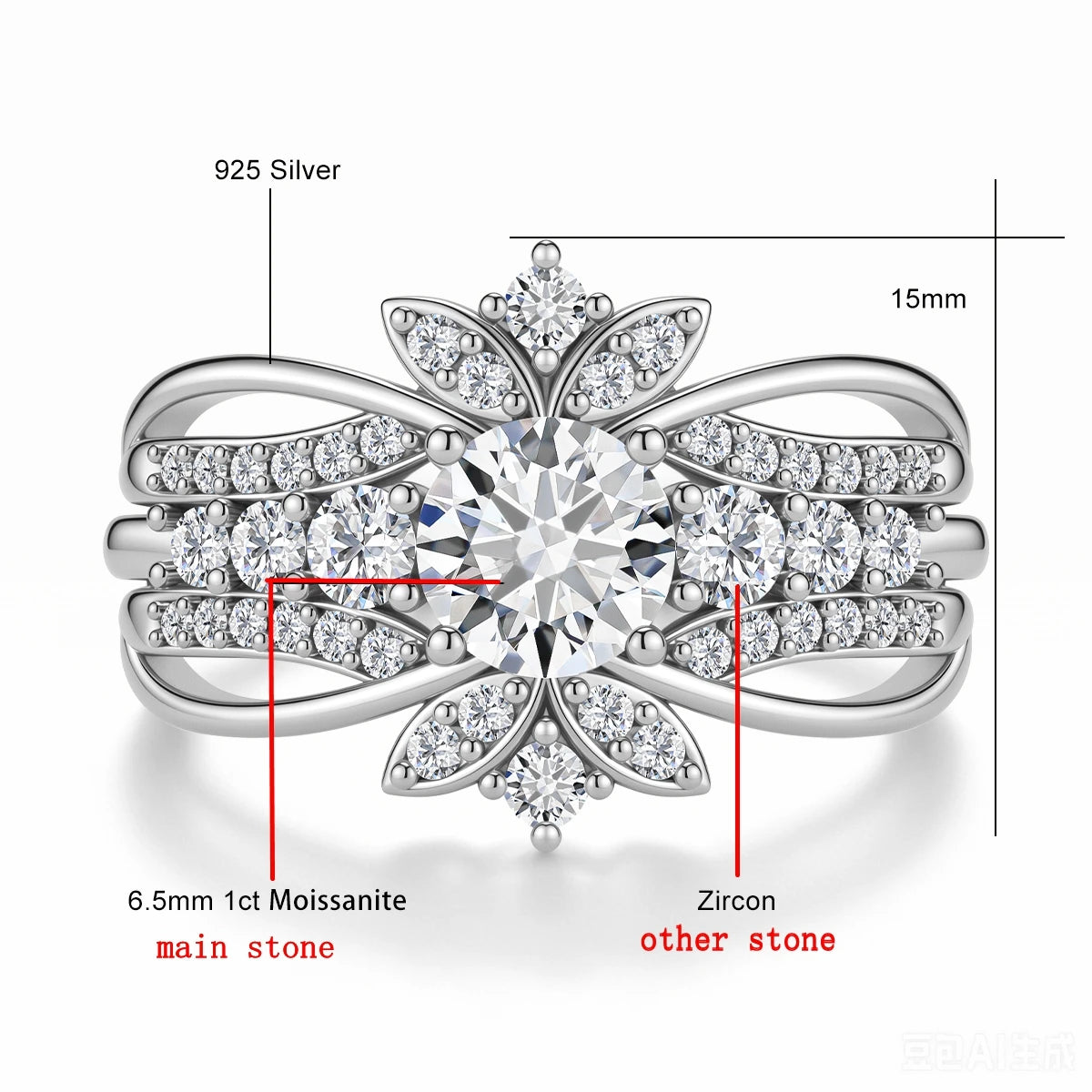 Luxury 3-in-1 Stackable Moissanite Ring Set Bridal Jewelry 925 Sterling Silver 18k Gold Plated Engagement Wedding Band for Women