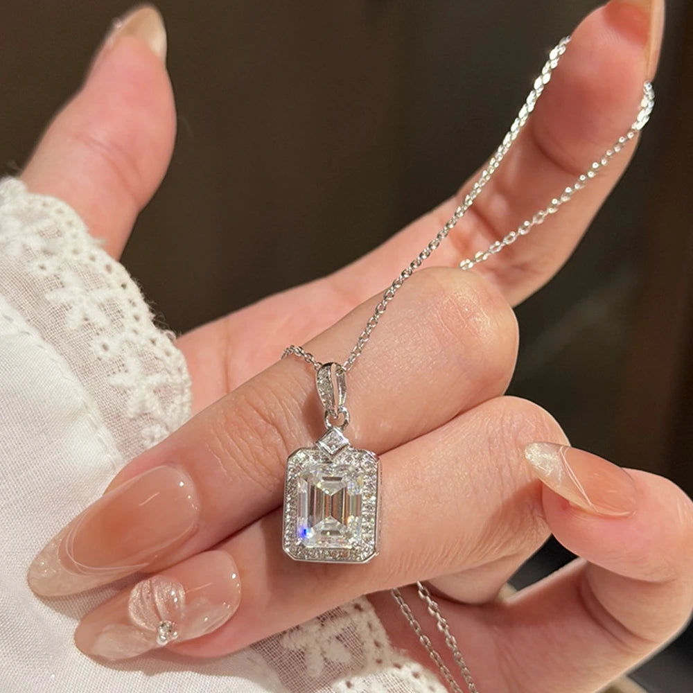 7*9MM 2CT Moissanite Pendant Emerald Cut S925 Sterling Silver Necklace for Woman Party Jewelry Gift