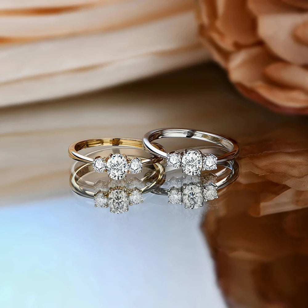 MINTYBOX Oval Cut Moissanite Rings for Women 925 Sterling Sliver Minimalist Three Stone Stackable Ring Daily Wear Office Jewelry
