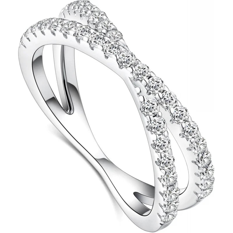 Moissanite Eternity Ring, Criss Cross Wedding Bands for Women 925 Sterling Silver Plating14K Gold Stackable Rings