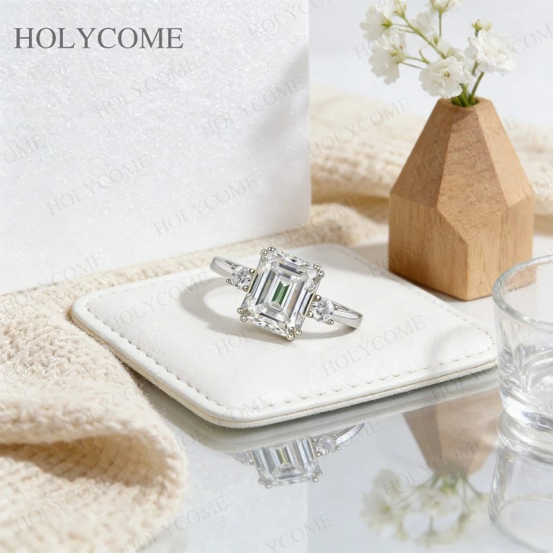 925 Sterling Silver Moissanite Ring GRA Certified Emerald Cut D Color VVS1 Classic Design Hypoallergenic Perfect for Daily Wear