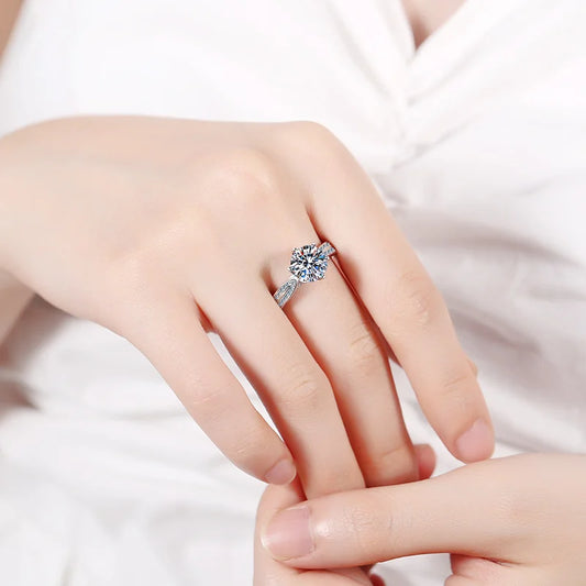 1CT 6.5MM D Color VVS GRA Moissanite Ring For Charm Lady 925 Sterling Silver Female Fine 925 Sterling Silver Jewelry Wholesale