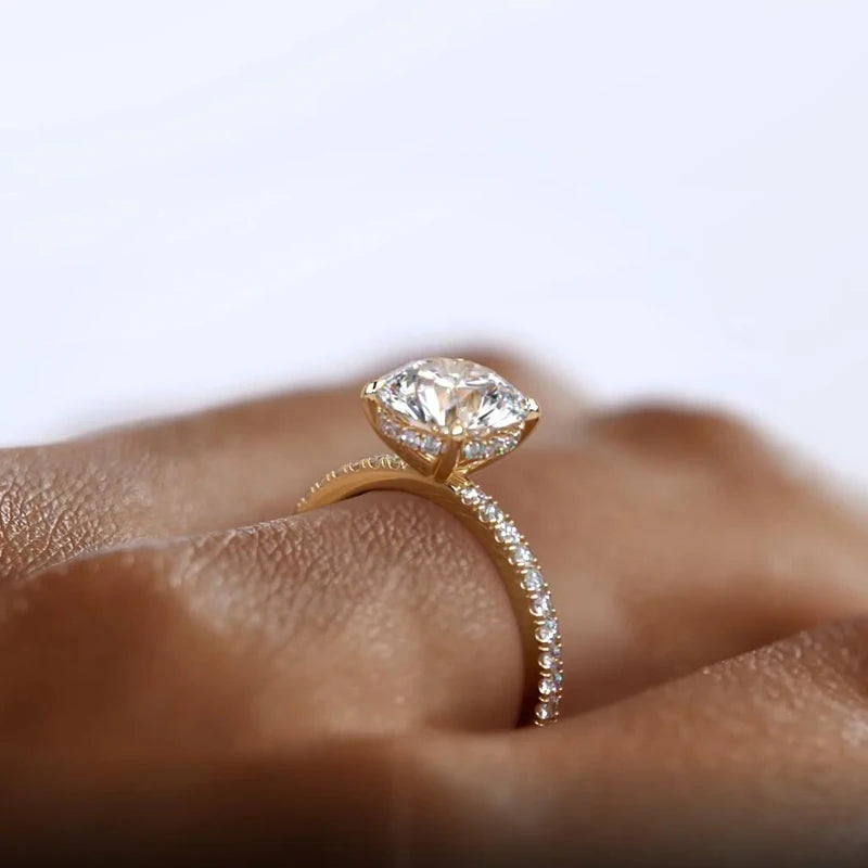 2 CT Round Pavé Solitaire Moissanite Ring