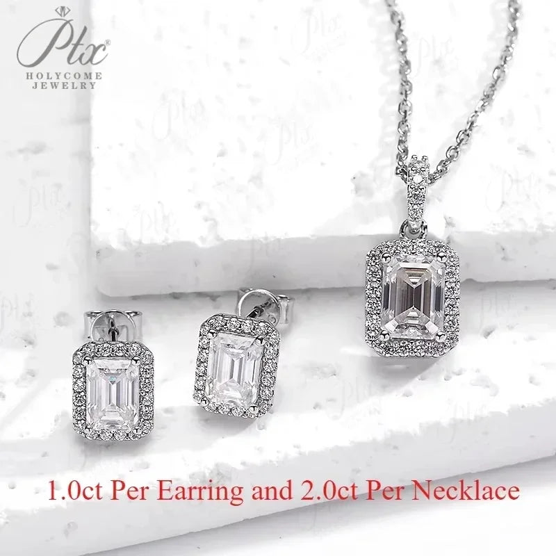 Emerald Cut Earring Necklace Jewelry Sets D Color Moissanite 100% S925 Sterling Silver For Women Fine Wedding Gift GRA Certified