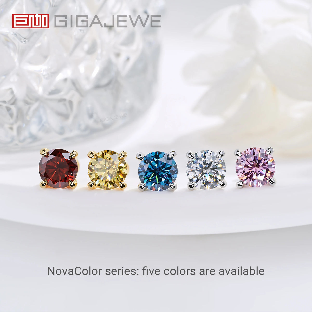 GIGAJEWE 925 Sterling Silver 4-Prong Stud Earrings D Color & Nova Color Moissanite Earrings for Women Fine Jewelry Gift