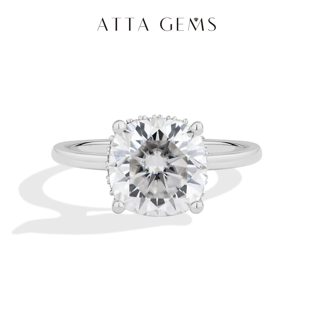ATTAGEMS Cushion Cut 3.5ct Classical Moissanite Ring for Women DVVS1 Real 925 Sterling Silver For Engagement Wedding FineJewelry