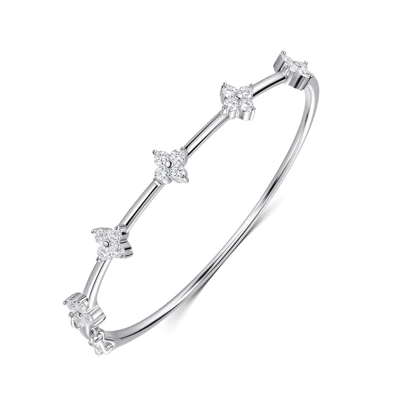 Smyoue 2.5mm Moissanite Bangle for Women Girls Classic Flowers Certified Fine Jewelry Wholesale Chain Real S925 Sterling Silver
