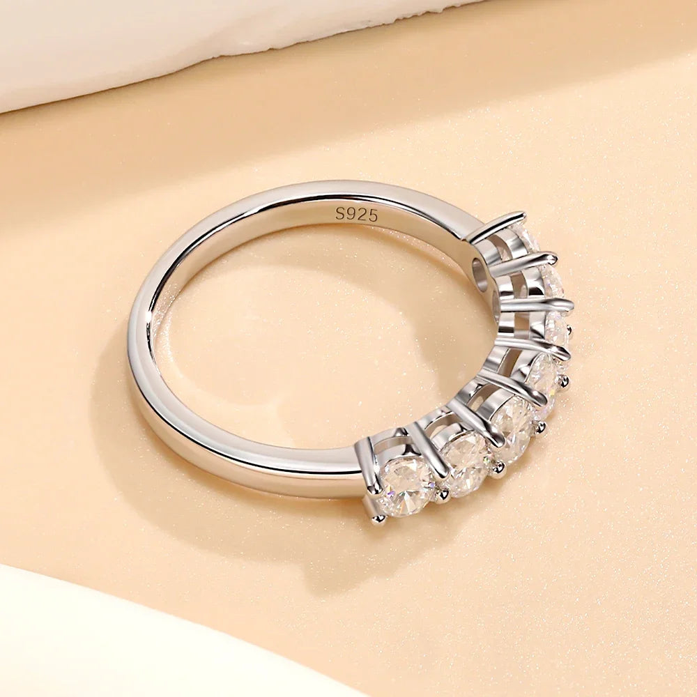 LinkerLove 7 Stones Oval Cut Moissanite Half Eternity Ring for Women S925 Sterling Silver Wedding Ring Anniversary Jewelry Gift