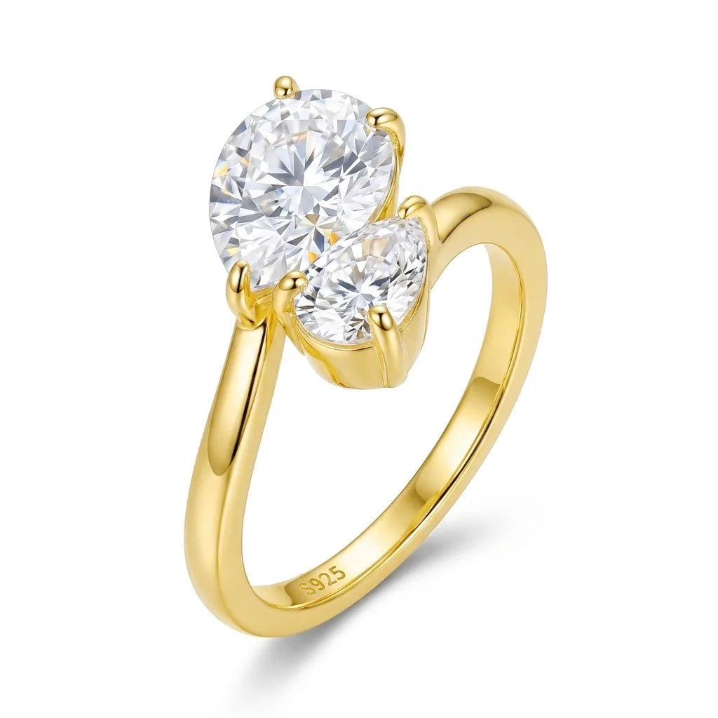 2.8cttw Toi Et Moi Pear Moissanite Ring for Women Two Stone Engagement Ring Double Waterdrop 925 Sterling Silver Jewelry Wedding