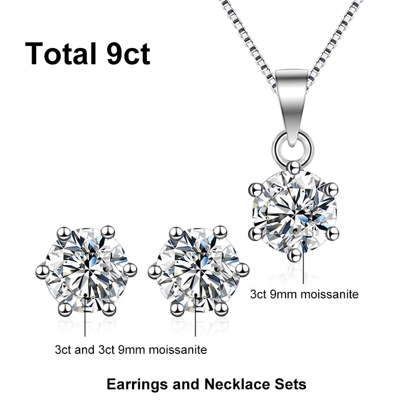 NeeTim 1ct 2ct 3ct 4ct Moissanite Earrings Necklace Sets for Women 925 Silver with White Gold Plated Wedding Party Jewelry Sets