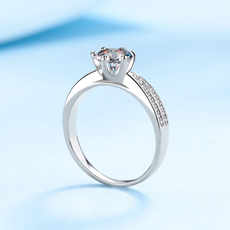 1CT 6.5MM D Color VVS GRA Moissanite Ring For Charm Lady 925 Sterling Silver Female Fine 925 Sterling Silver Jewelry Wholesale
