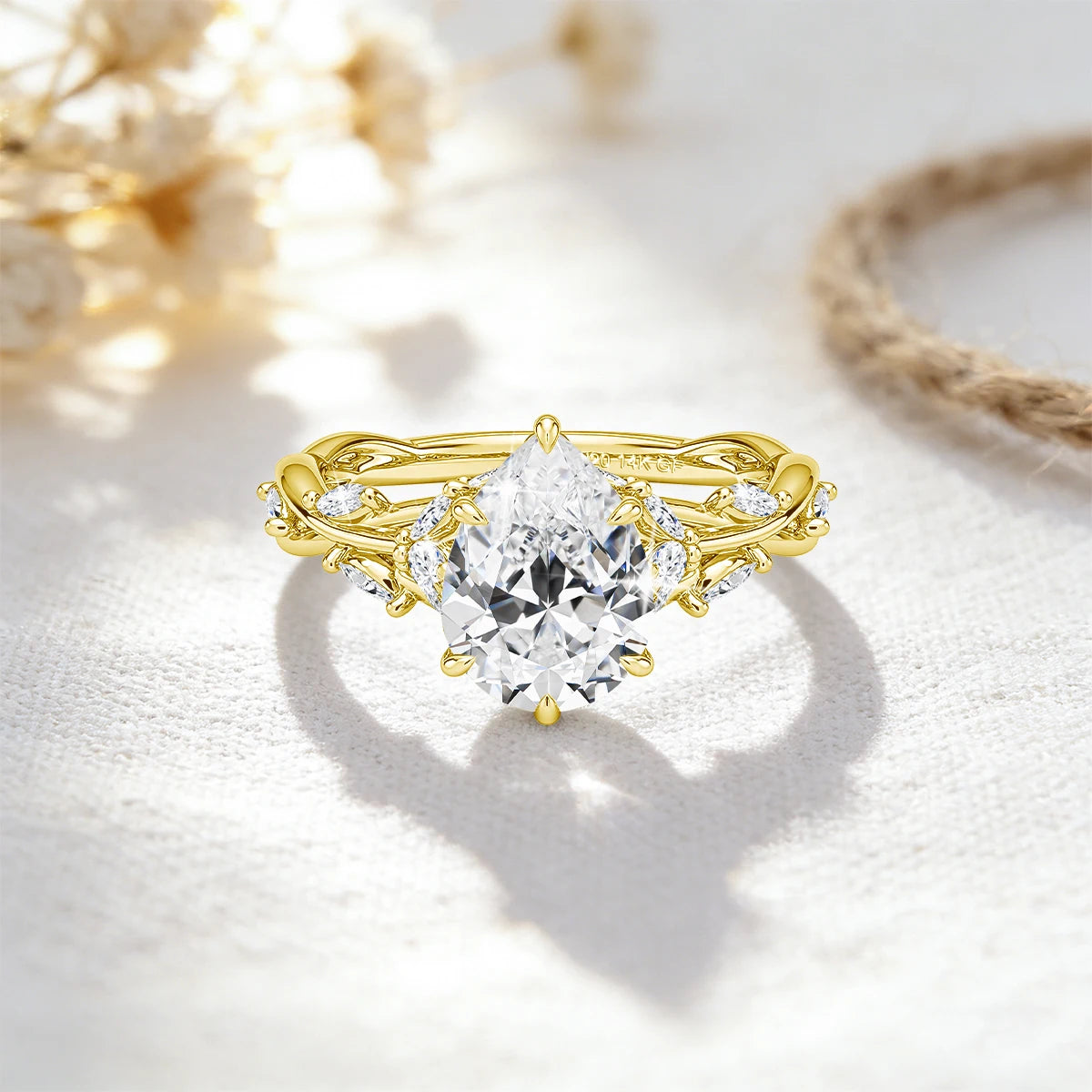 Premium 14K Gold Filled 2CT Pear Cut Moissanite Ring Bridal Wedding Sparkle Diamond Ring for Women Fine Jewelry 1/20 14k GF 925