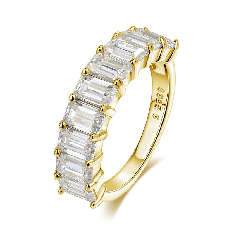 Smyoue Each 3*5mm 0.5CT Emerald Cut Moissanite Ring for Women 1/2 Eternity Bands Lab Diamond Jewelry Pure 925 Silver Girl Ring