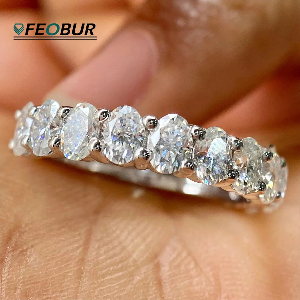 3*5mm Oval Moissanite Rings Full Eternity for Women 925 Sterling Silver Lab Diamond Wedding Band with Certificate Jewelry Gift
