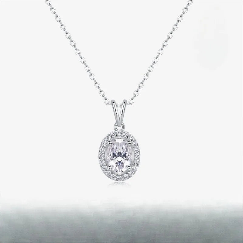 1.5ct Oval D Color Moissanite Clavicle Necklace for Women 925 Sterling Silver Hypoallergenic Pendant Chain Fashion Layering Gift