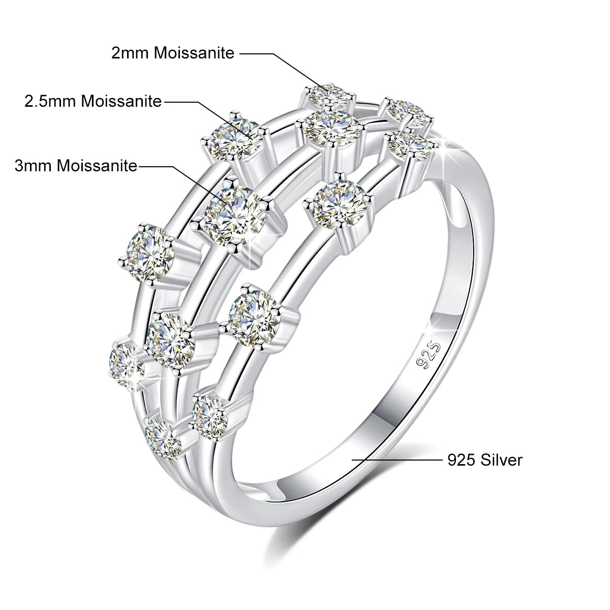 Moissanite Ring for Women 925 Sterling Silver Girls Jewelry Wedding Band Trendy Anniversary Gift Madam Fine Jewelry