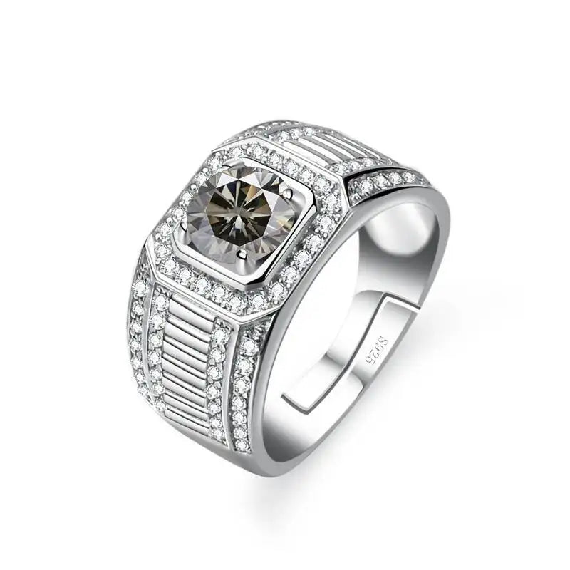 1CT Moissanite Men's Ring 925 Sterling Silver With Bright Fire Color Luxury Couple Wedding Band For Men 2026