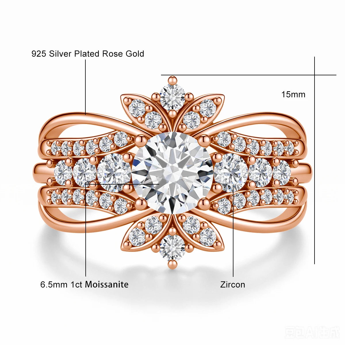Luxury 3-in-1 Stackable Moissanite Ring Set Bridal Jewelry 925 Sterling Silver 18k Gold Plated Engagement Wedding Band for Women